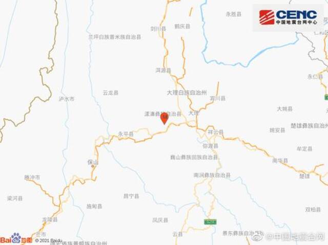 云南大理州漾濞县发生3.4级地震 震源深度11千米