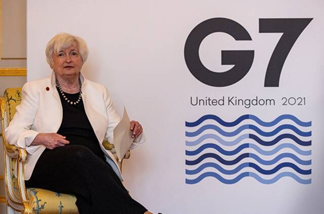 6月5日，耶伦在G7财政部长和央行行长会议上（图源：澎湃影像）