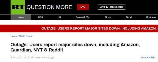 外媒：因服务器宕机 全球多个网站目前无法访问