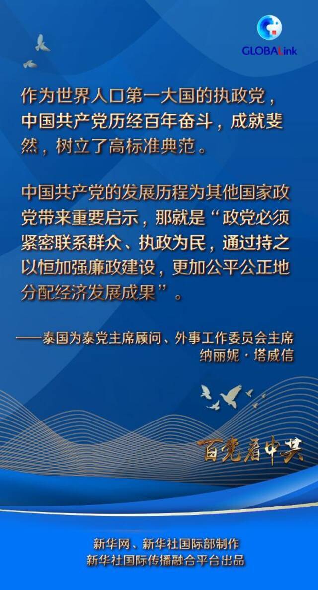 百国百党看百年大党  专访：“中国共产党历经百年奋斗，成就斐然”——访泰国为泰党外事工作委员会主席纳丽妮·塔威信