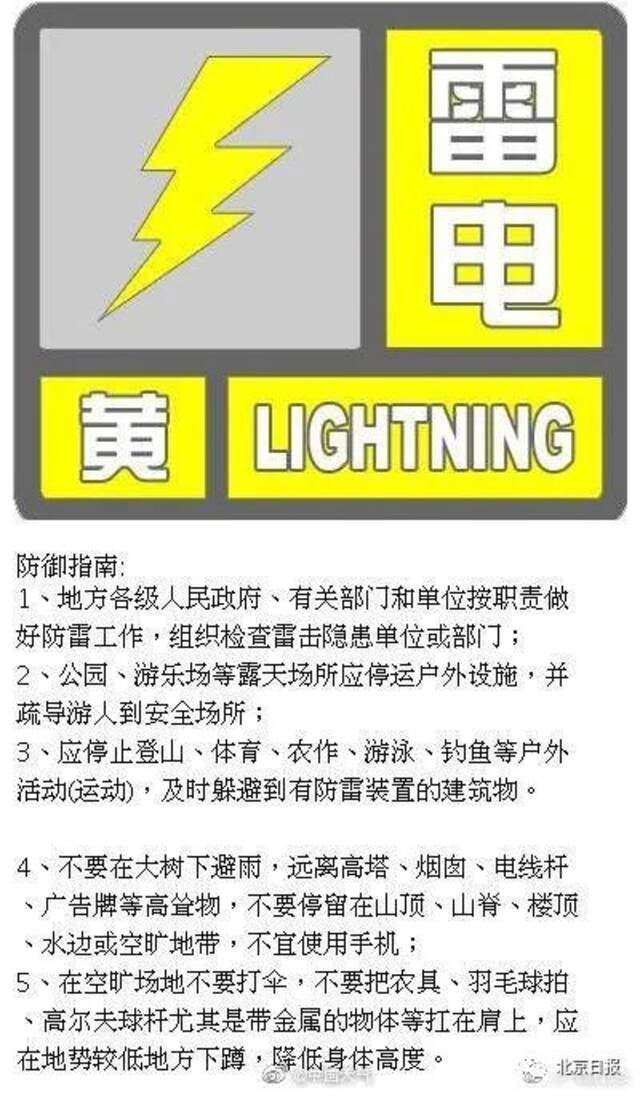 北京发布雷电黄警！局地或有雷暴大风，明天端午要当心