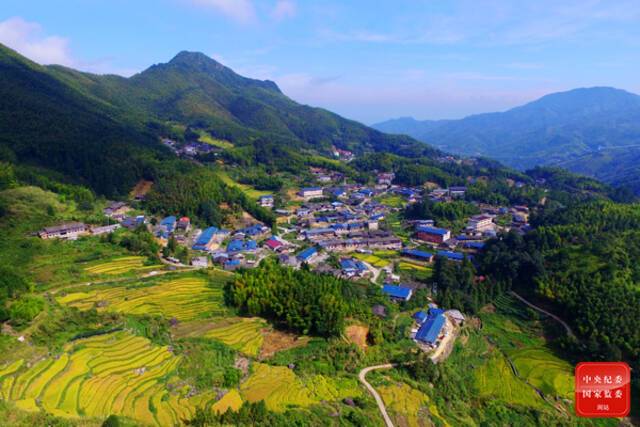 群山环绕，植被茂密，福建省三明市沙县区大洛镇宝山村如襁褓里的婴儿被捧在大自然手心里，静谧且充满生机。（福建省三明市沙县区纪委监委供陆辅春摄）