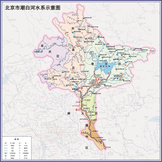 北京市潮白河水系示意图。来源：北京市水务局官网