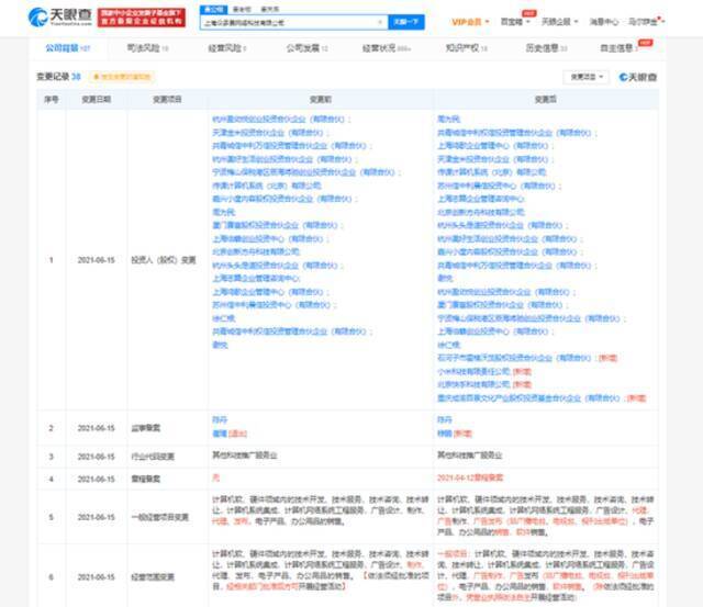 工商变更：小米、快手入股人人视频