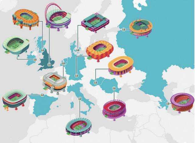 本届欧洲杯的11个比赛地。图源：IC。