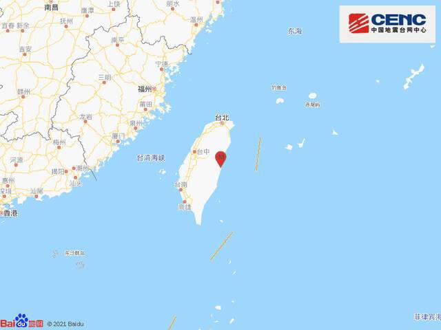 台湾花莲县发生4.4级地震，震源深度10千米