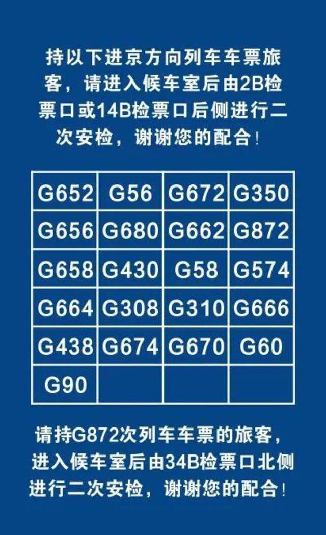 西安火车站、西安北站重要通知！乘坐火车前往北京方向的旅客在乘车前将进行二次安检