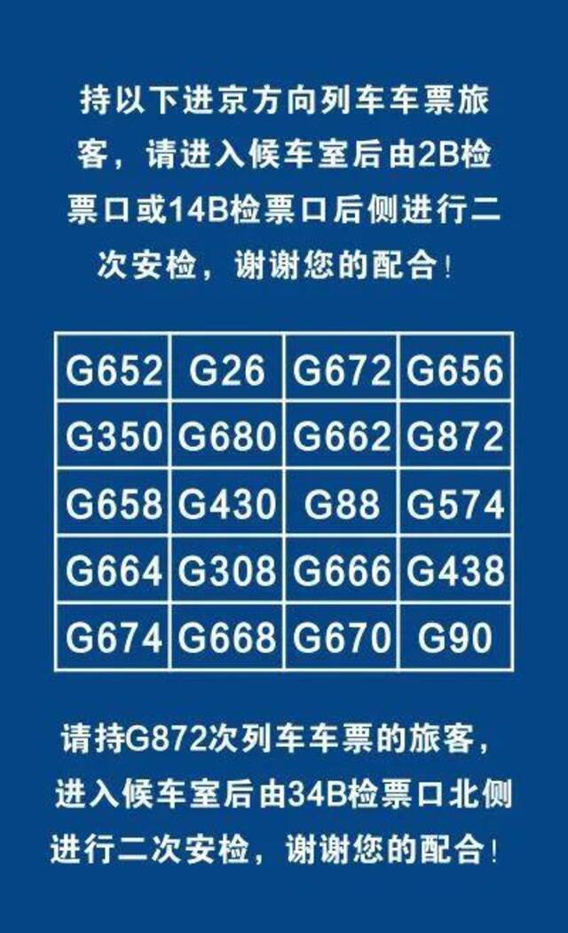 西安火车站、西安北站重要通知！乘坐火车前往北京方向的旅客在乘车前将进行二次安检