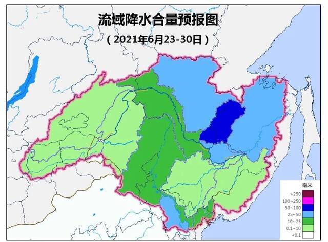 2021年6月23日-30日流域降水合量预报图图片来源：黑龙江气象台