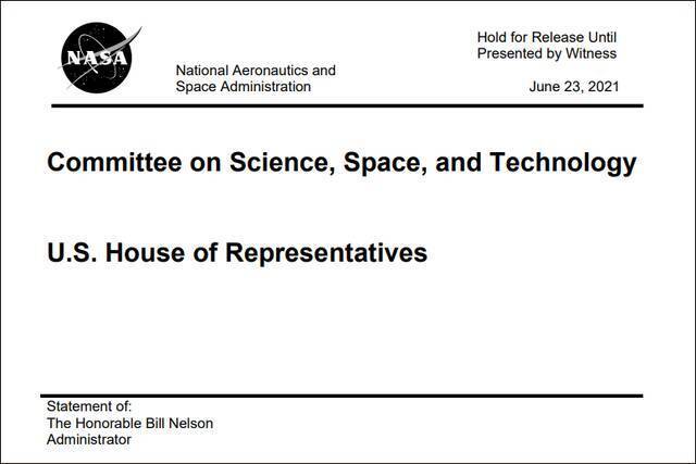 尼尔森请求国会增加NASA预算，演讲稿截图