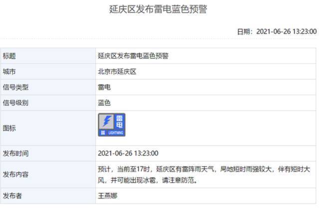 大风雷雨再来袭，还有冰雹！延庆区发布雷电蓝色预警
