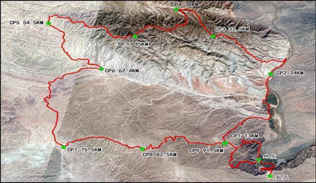 图1.2021年（第四届）黄河石林百公里越野赛线路图