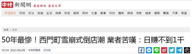 台媒：台北西门町因新冠疫情冲击现雪崩式倒店潮 为“50年来最惨”