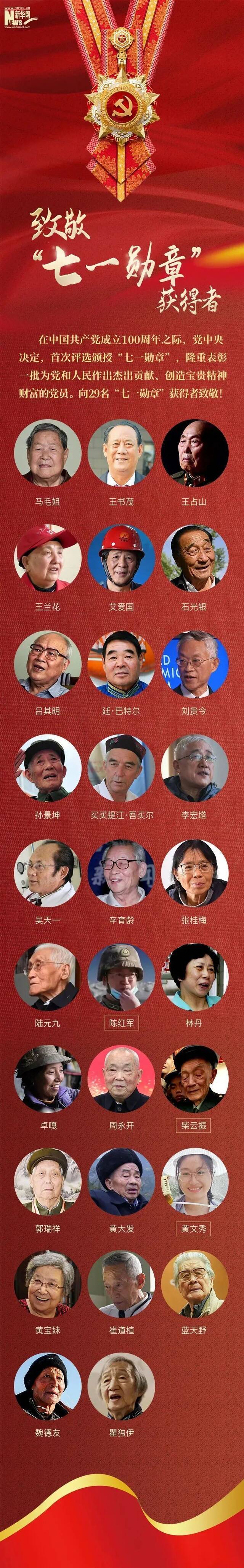 “七一勋章”获得者 闪亮的名字：向29名功勋党员致敬