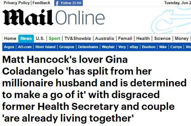 最新进展！英媒爆料：婚外情曝光后 英国前卫生大臣的情人已与丈夫分手