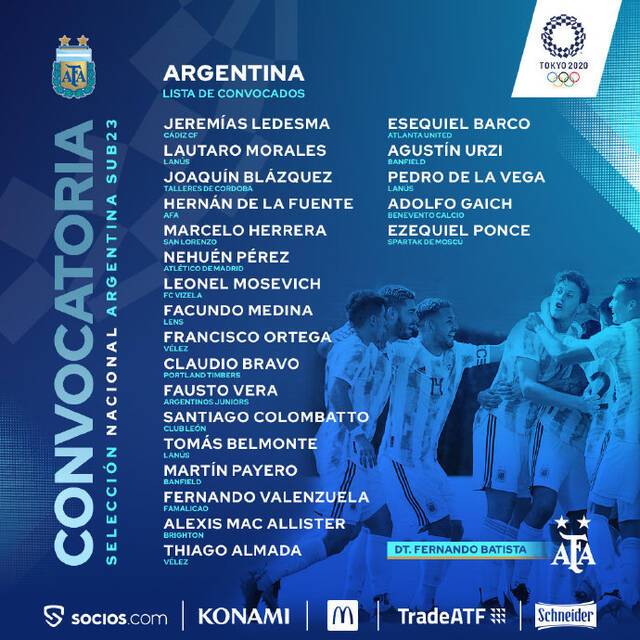 阿根廷国奥22人大名单公布，将出战东京奥运会