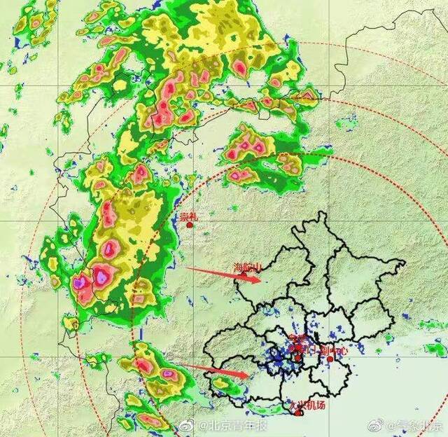 降雨回波预计17点前后影响北京