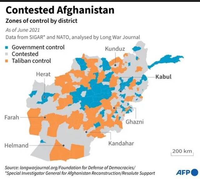 法新社统计的今年6月阿富汗形势图