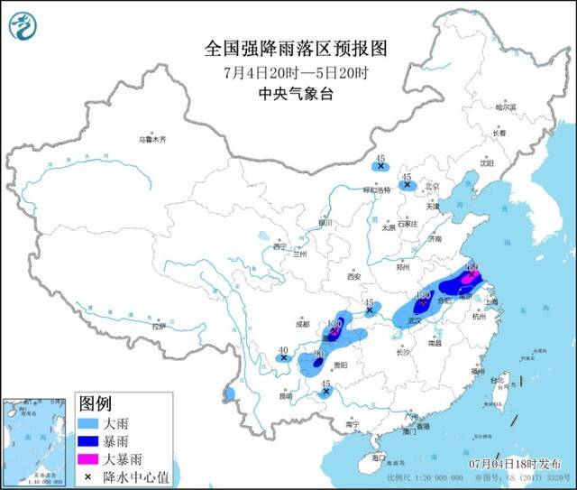 暴雨蓝色预警！江苏湖北等地部分地区有大暴雨