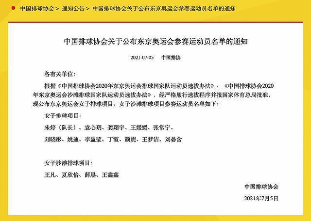 中国女排公布东京奥运会参赛名单，朱婷领衔