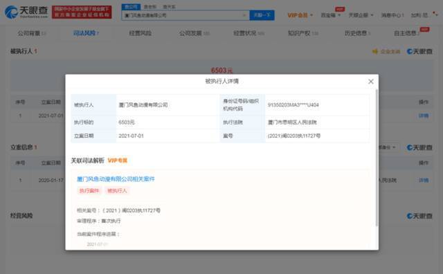 热门IP僵小鱼公司被强制执行