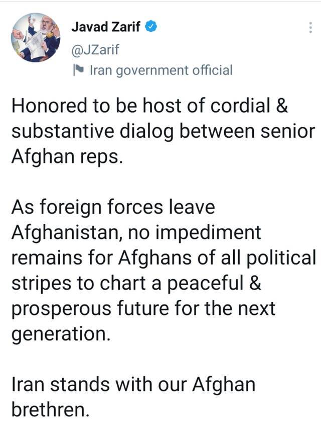 伊朗外长：外国势力撤离后 阿富汗规划和平与繁荣的未来将不存在障碍