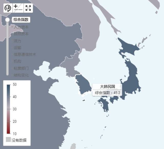 在193个经济体中，韩国综合指数位于前列。来源：UNCTAD