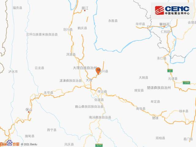 云南大理州宾川县发生3.2级地震 震源深度11千米