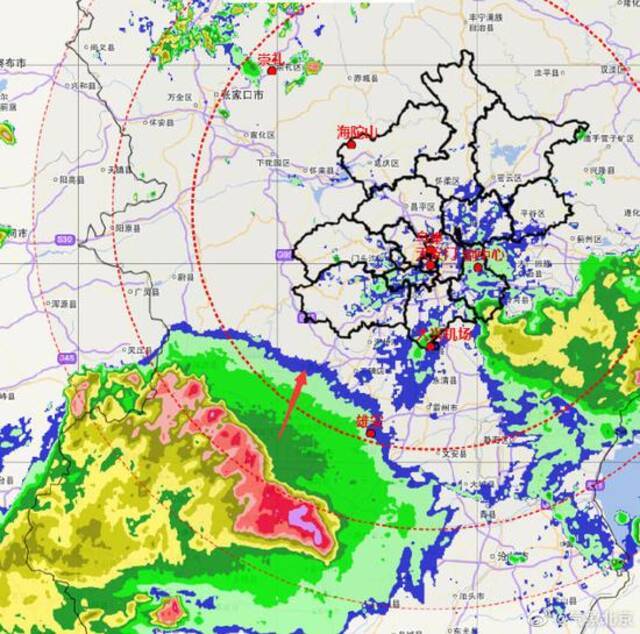 河北西南部局地暴雨！强回波雨带已到达距北京200公里处