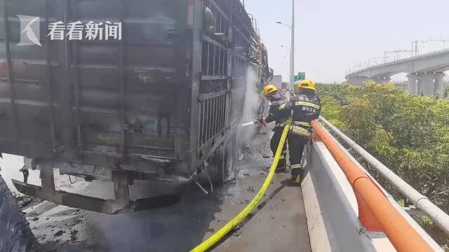 大货车高速上爆胎起火 32吨西瓜被烤“熟”