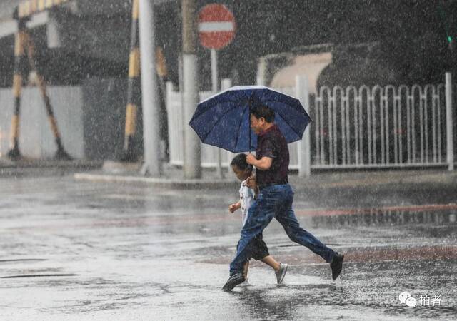 7月12日，看丹桥，市民行走在雨中。摄影/新京报记者浦峰