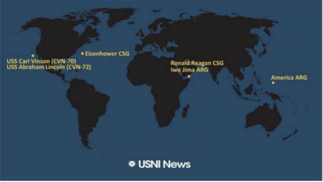 美军方12日发布的航母与两栖攻击舰位置图显示，西太地区0航母