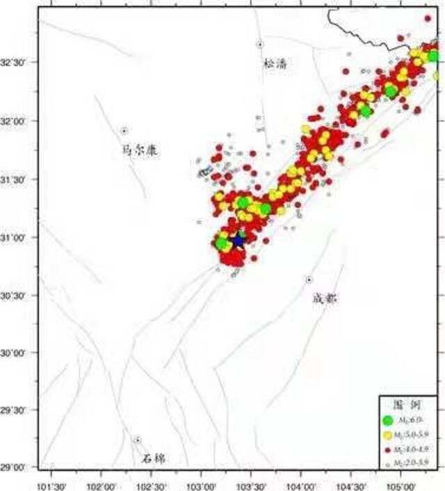 汶川余震区南段，属汶川余震。