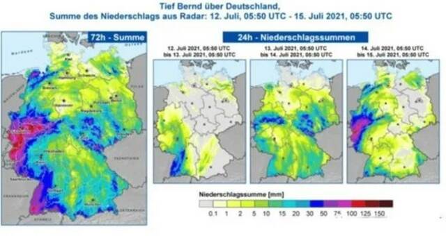 7月15日德国24小时降水量图：德国气象系统