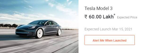 （在印度汽车交易网站CarDekho上，一辆特斯拉Model 3价格约为82253美元。）