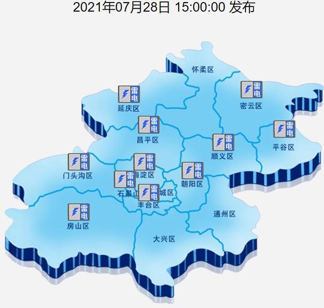 各区区级预警。图片来源：气象北京