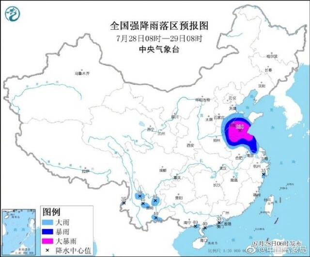 “烟花”已减弱为热带低压继续北上，苏皖鲁冀等地将有强降雨