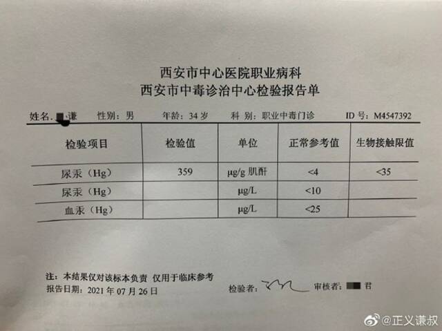 理想水银门当事人：检查结果已出 体内汞含量超标