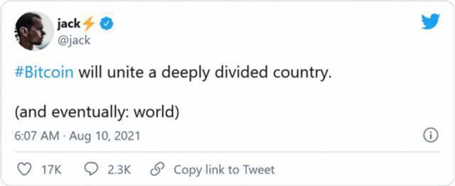 Twitter CEO多西：比特币最终将会让世界团结起来