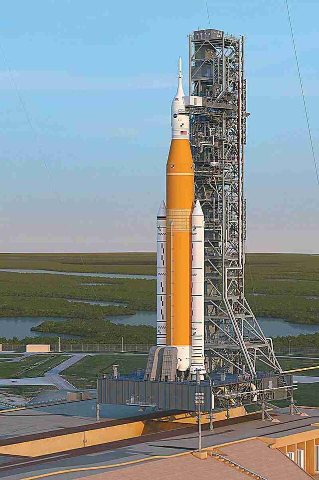 执行“阿尔忒弥斯”登月计划的“太空发射系统”重型火箭。