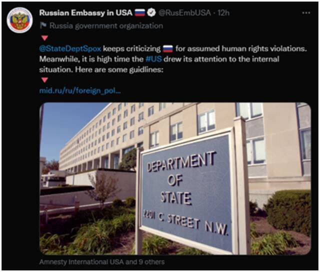 “美国也该关注一下自己国内局势了”，隔空喊话美国务院后，俄驻美大使馆推文获赞
