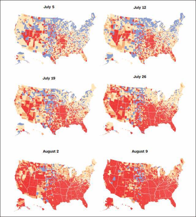 一个月，美国“高风险”社区激增。图自CNN