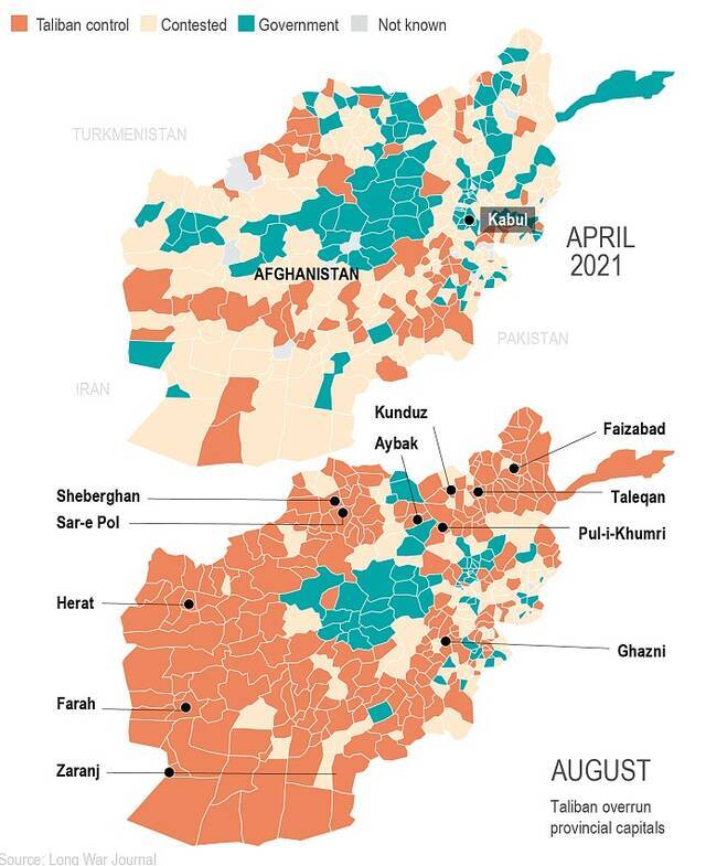 2021年4月和8月阿富汗局势对比