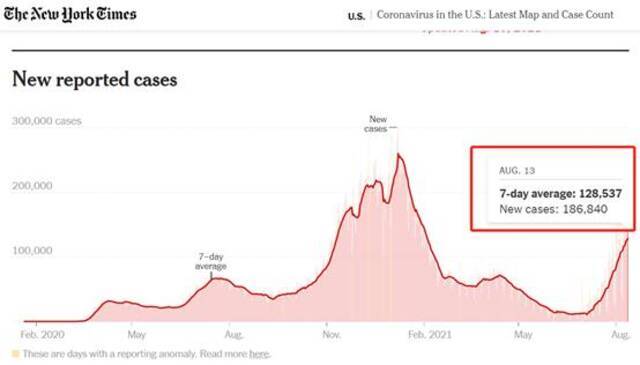 美媒：美国单日新增新冠确诊病例超18万例，这8州入院人数占全美51%