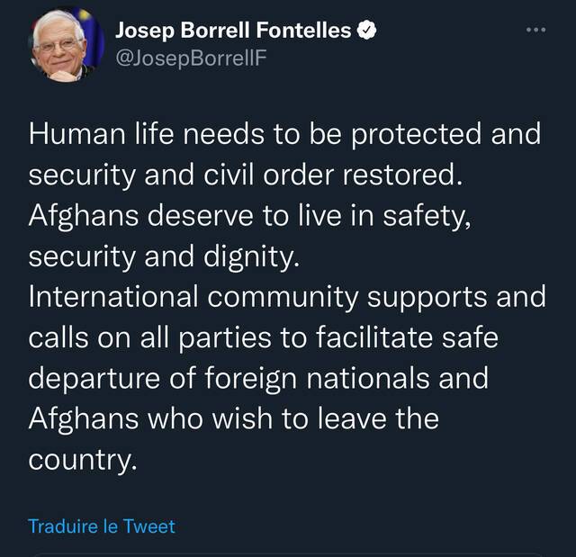 欧盟外交与安全政策高级代表：阿富汗人民生命安全应得到保障