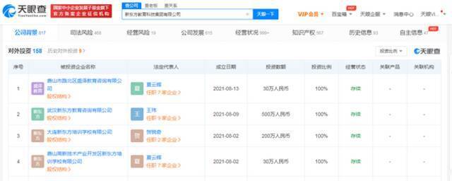 新东方接连成立教育咨询公司 经营范围含儿童临时看护服务等