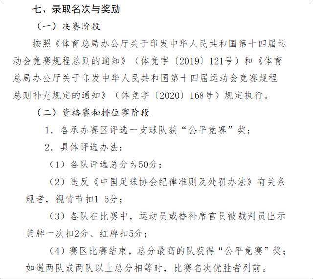 截图自《第十四届全国运动会足球项目竞赛规程》