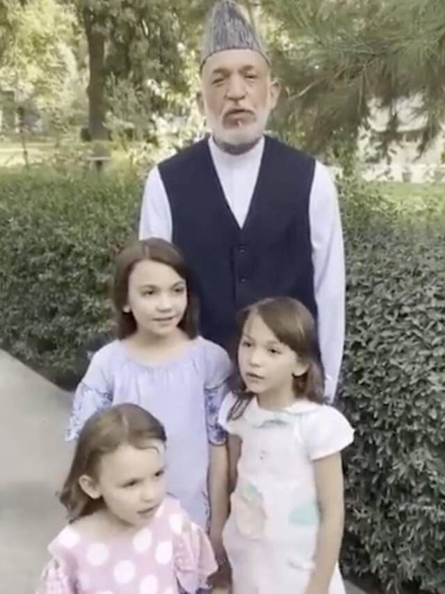 卡尔扎伊带着3个年幼的孩子发表视频讲话，表示他和家人不会逃离喀布尔。