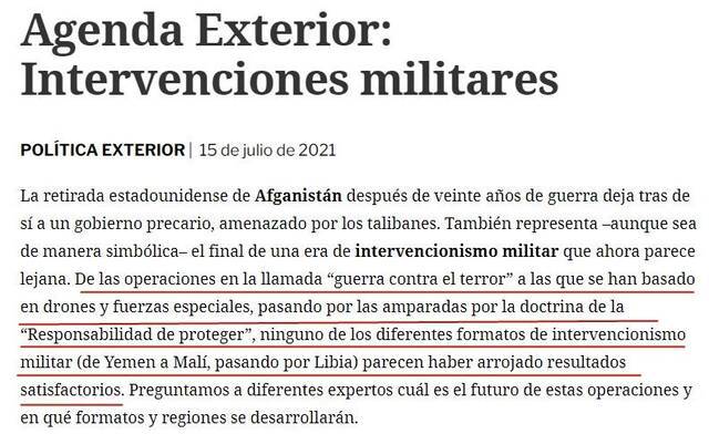 △西班牙《对外政策》双月刊网站文章《军事干预行动的未来》