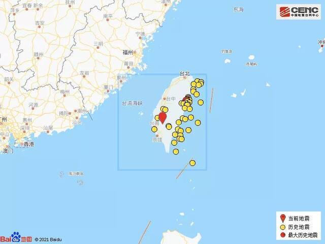 台湾台南市发生4.2级地震 震源深度20千米